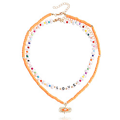 Orange soft clay Bohemian Alphabet Colorful Clay Evil Eye Baroque Pearl Necklace for Women