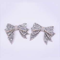 Argent Charmes de chaussures bowknot strass en résine, pas de clip, pas de sangle, pour les chaussures de femmes de bricolage, sacs decoratinons, argenterie, 116x117x15mm