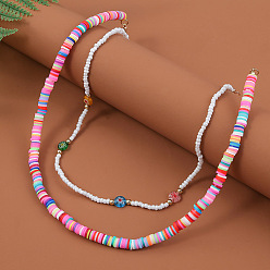 Multicolor Collier multicouche créatif de perles de verre en poterie douce tissé à la main-bijoux pendentif à la mode.