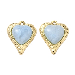 Светло-Голубой 304 подвески из нержавеющей стали и смолы, шарма сердца, вакуумное покрытие pvd, реальный 18 k позолоченный, Небесно-голубой, 32x26.5x7.5 мм, отверстие : 3 мм