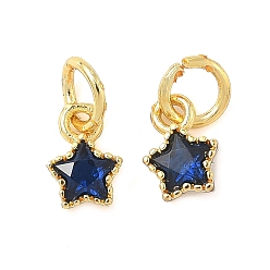 Прусский Синий Звезда латунные микро проложить кубического циркония подвески, стойки покрытие, долговечный, без кадмия и без свинца, золотые, с целью перехода в кольце, берлинская лазурь, 7.5x5.5x2.5 мм, отверстие : 3.5 мм