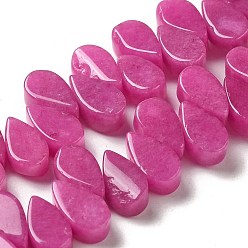 Camellia Natural White Jade Beads Strands, Dyed, Teardrop, Top Drilled, Camellia, 9~10x5~5.5x3.5~4mm, Hole: 0.7mm, about 40~48pcs/strand, 7.09~7.28''(18~18.5cm).