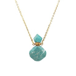 Flower Amazonite Natural Flower Amazonite Perfume Bottle Necklaces, with Golden Stainless Steel Chain, 23.62 inch(60cm)
