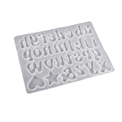 Alphabet DIY Silicone Cabochon Molds, Resin Casting Molds, for UV Resin, Epoxy Resin Craft Making, Lower Case Letter A~Z & Star & Heart, Alphabet, 212x270x8mm