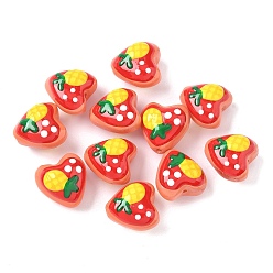 Ананас Бусины из стеклянной эмали, окрашенные методом запекания, сердце с фруктами, ананас, 13.5x13.5x9.5~10.5 мм, отверстие : 1.2 мм