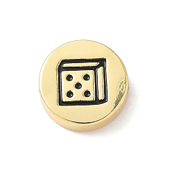 Dice Латунь эмаль бисера, плоско-круглые, без свинца и без кадмия, долговечный, реальный 18 k позолоченный, стойки покрытие, игральная кость, 15x4.5 мм, отверстие : 1.4 мм
