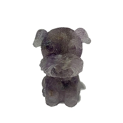 Amethyst Resin Dog Display Decoration, with Natural Amethyst Chips inside Statues for Home Office Decorations, 25x30x40mm