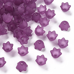 Purple Transparent Acrylic Beads Caps, Tulip Flower, Lily of the Valley, Frosted, Purple, 10x6mm, Hole: 1.5mm, about 2100pcs/500g