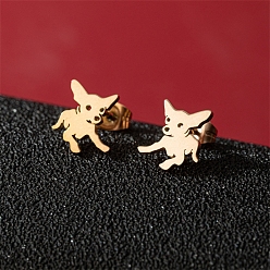 Rose Gold Stainless Steel Stud Earrings, Dog Shape, Rose Gold, 10x9mm