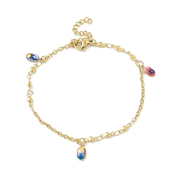 Golden Enamel Oval Charms Bracelet, Vacuum Plating 304 Stainless Steel Jewelry for Women, Golden, 8 inch(20.4cm)