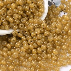 Dark Goldenrod 6/0 Imitation Jade Glass Seed Beads, Luster, Dyed, Round, Dark Goldenrod, 4x3mm, Hole: 1.2mm, about 7500pcs/pound
