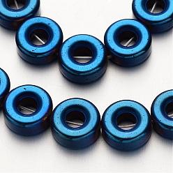Blue Plated Electroplate Non-magnetic Synthetic Hematite Beads Strands, Donut, Blue Plated, 8x3mm, Hole: 1mm, about 48pcs/strand, 15.7 inch