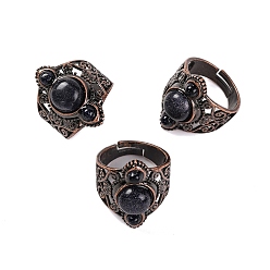 Синий Драгоценный Камень Синтетические кольца на палец в стиле ретро с синим золотым камнем, регулируемые латунные кольца для женщин, 25.5 мм, внутренний диаметр: 19 мм