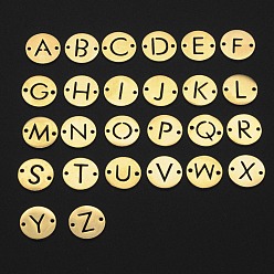 Golden 201 Stainless Steel Links Connectors, Laser Cut, Flat Round with Letter, Golden, 12x12x1mm, Hole: 1.5mm, Total: 26pcs/set.
