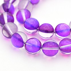 Dark Orchid Round Synthetic Moonstone Beads Strands, Holographic Beads, Dyed, Dark Orchid, 8mm, Hole: 1mm, about 45~47pcs/strand, 14~15 inch