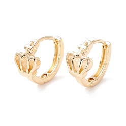 Chapado en Oro Real de 14K Pendientes de aro con corona de latón para mujer, sin plomo y cadmio, real 14 k chapado en oro, 12.5x14.5x2.5 mm, pin: 0.7 mm
