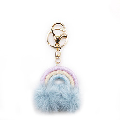 Light blue fur ball rainbow Fashion Plush Ball Pendant Rainbow Keychain Handwoven Bag Decoration Pendant