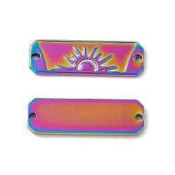 Rainbow Color Ion Plating(IP) 304 Stainless Steel Connector Charms, Rectangle Links with Sun Pattern, Rainbow Color, 30x10x2mm, Hole: 1.5mm