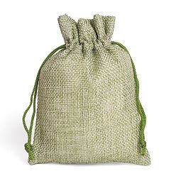 Dark Sea Green Linenette Drawstring Bags, Rectangle, Dark Sea Green, 14x10cm