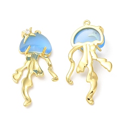 Light Sky Blue Resin Imitation Jelly Pendants, Jellyfish Charms with Rack Plating Real 18K Gold Plated Brass Findings, Cadmium Free & Lead Free, Long-Lasting Plated, Light Sky Blue, 45x21.5x9.5mm, Hole: 1.6mm