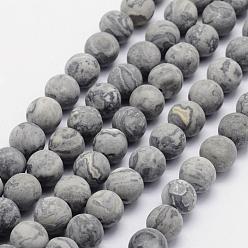 Map Stone Natural Map Stone/Picasso Stone/Picasso Jasper Beads Strands, Frosted, Round, 10~10.5mm, Hole: 1mm, about 38pcs/strand, 15.7 inch(40cm)