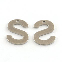 Letter S 201 Stainless Steel Letter Charms, Letter.S, 11x5.5~12x0.5mm, Hole: 1mm
