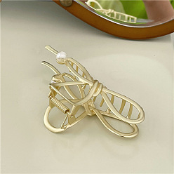 J25-B79 Dumbbell Luxury Alloy Butterfly Bow Hair Clip for Updo with Chic Texture and Metallic Finish
