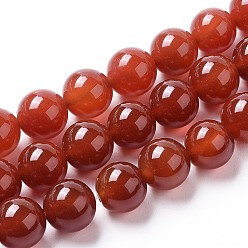 Red Natural Agate Beads Strands, Dyed, Round, Red, 12mm, Hole: 1.4mm, about 32pcs/strand, 15.16 inch(38.5cm)