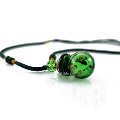 Green Lampwork Round Perfume Bottle Pendant Necklace with Polyester Cord for Women and Plastic Dropper, Green, 9.84~11.81 inch(25~30cm)