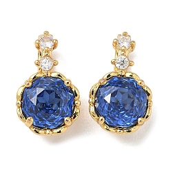 Темно-Синий Латунные микро проложить кубического циркония раз за застежками, плоско-круглые, реальный 18 k позолоченный, темно-синий, 17x10x8 мм, отверстие : 5x4 мм