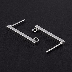 Silver 304 Stainless Steel Stud Earring Findings, Rectangle, Silver, 20x2mm, Hole: 1.6~2mm, Pin: 0.7mm