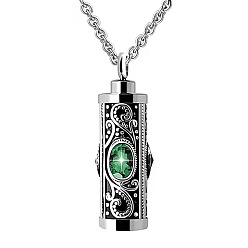 Lime Green Stainless Steel Pendant Necklaces, Urn Ashes Necklace, Column, Lime Green, 21.65 inch(55cm)