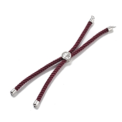 Коричневый Серебряные браслеты из витого нейлонового шнура, Изготовление браслета из звеньев для подвески-коннектора, с долговечным платиновым латунным наконечником шнура и сплавом «древо жизни», коричневые, 8-3/4~8-7/8 дюйм (22.2~22.6 см), отверстие : 2 мм