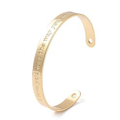 Golden Rack Plating Brass Open Cuff Bangles for Women, Word Love Bangle, Golden, Inner Diameter: 2-3/8 inch(5.9cm)
