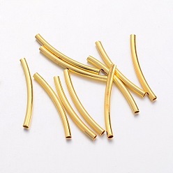 Golden Brass Tube Beads, Curved, Nickel Free, Golden, 25x2mm, Hole: 1mm