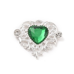 Green Acrylic Pendants, with Silver Tone Alloy Rhinestone Finding, Heart Charm, Green, 21.5x25x5mm, Hole: 2x2.5mm