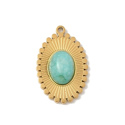 Амазонит Природные подвески амазонит, 304 из нержавеющей стали овальные амулеты, реальный 18 k позолоченный, ионное покрытие (ip), 19x12x4.5 мм, отверстие : 1 мм