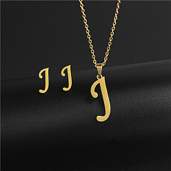 Letter J Golden Stainless Steel Initial Letter Jewelry Set, Stud Earrings & Pendant Necklaces, Letter J, No Size