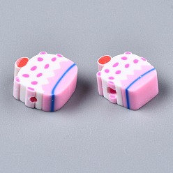 Pearl Pink Handmade Polymer Clay Beads, Cake, Pearl Pink, 9~10x9~10x4mm, Hole: 1.2mm