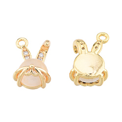 Real 18K Gold Plated Brass Micro Pave Clear Cubic Zirconia Charms, with Glass, Nickel Free, Rabbit, Real 18K Gold Plated, 11x7.5x6mm, Hole: 1mm
