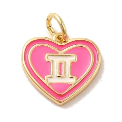 Gemini Real 18K Gold Plated Brass Enamel Pendants, with Jump Ring, Heart with Constellation Charm, Gemini, 12x13x1.5mm, Hole: 3.4mm