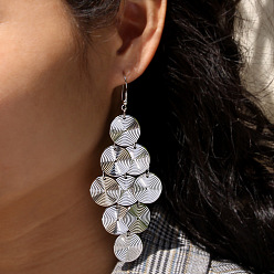 White K Fashionable Long Metal Earrings - Sexy Multi-layer Round Disc Ear Jewelry for Women.