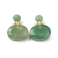 Зеленый Авантюрин Подвески для флаконов с натуральным зеленым авантюрином, с 304 фурнитурой из нержавеющей стали, граненые, овальные амулеты, золотые, 32~33x25~26x10.5~11.5 мм, отверстие : 1.9 мм