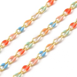 Mixed Color Brass Enamel Curb Chains, Soldered, with Spools, Real 18K Gold Plated, Mixed Color, 7x3x1.7mm