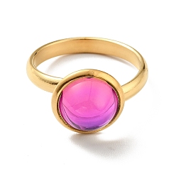 Фуксин K9 стеклянное плоское круглое кольцо на палец, ионное покрытие (ip) 304 ювелирные изделия из нержавеющей стали для женщин, золотые, фуксиново-красные, размер США 7 3/4 (17.9 мм), кольцо поверхность: 12x7mm