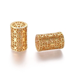 Real 18K Gold Plated Hollow Brass Beads, Column, Real 18K Gold Plated, 18x12mm, Hole: 2mm