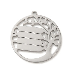 Нержавеющая Сталь Цвет Не тускнеющие 304 подвески из нержавеющей стали, лазерная резка, плоский круглый с подвеской в виде дерева, цвет нержавеющей стали, 32.5x30x1.5 мм, отверстие : 1.8 мм