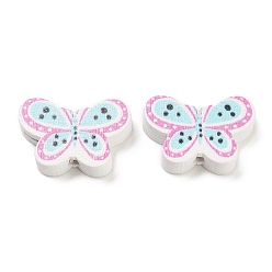 Pink Spray Painted Natural Wood Beads, Printed Butterfly Beads, Pink, 15x21.5x4.5mm, Hole: 1.8mm