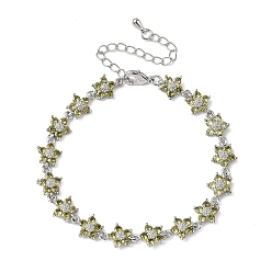Светло-зеленый Коричневый Браслеты-цветы с кубическим цирконием, украшения из латуни для женщин, Реальная платина, оливковый, 6-3/4 дюйм (17.2 см)