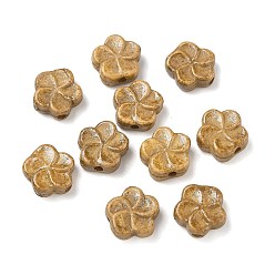 Dark Goldenrod Vintage Handmade Porcelain Beads, Fancy Antique Glazed Porcelain, Flower, Dark Goldenrod, 15x15x6mm, Hole: 2mm